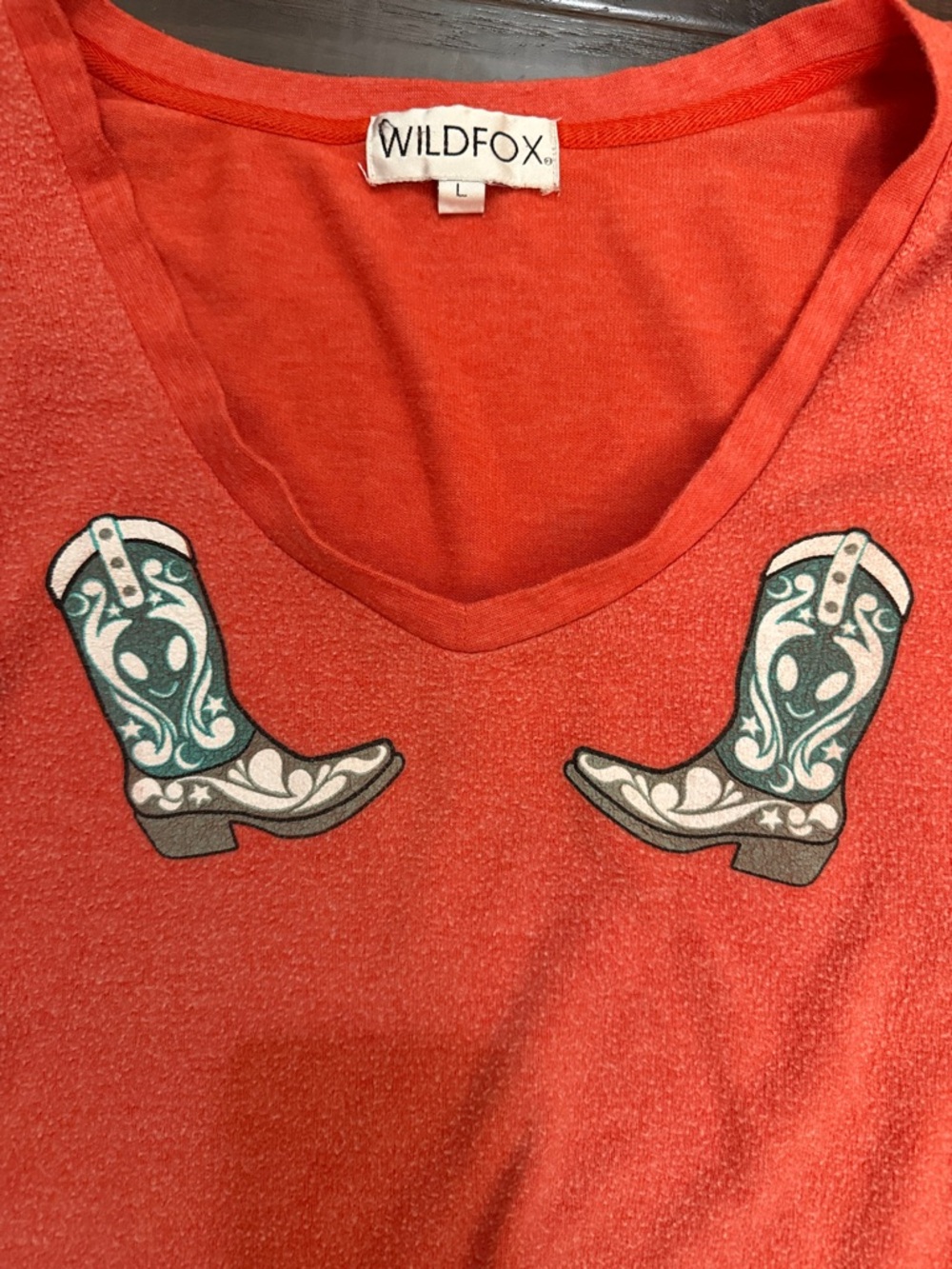 Wildfox Sweatshirt Coral V-Neck Pullover with Boot Appliqués - Picture 3 of 4